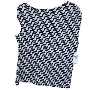 NEW INC Extended Shoulder Cowlneck Top Arlo Waves Womens Large Black White